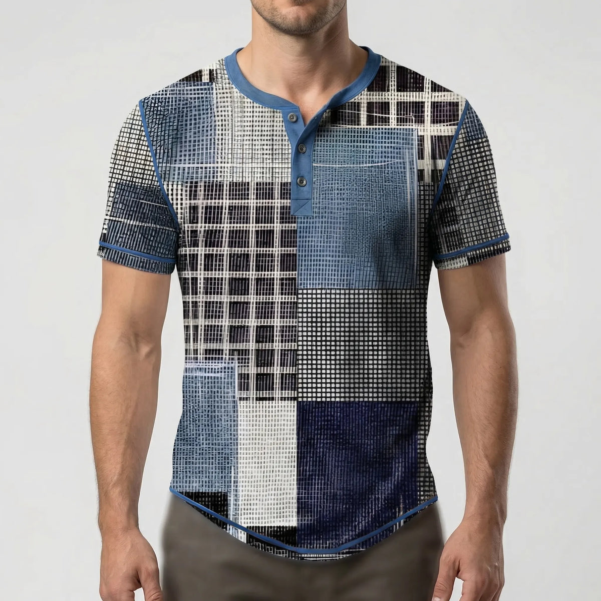 カラーブロックワッフルニットポロシャツ メンズ