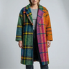 Long Plaid Colorblock Overcoat for Women