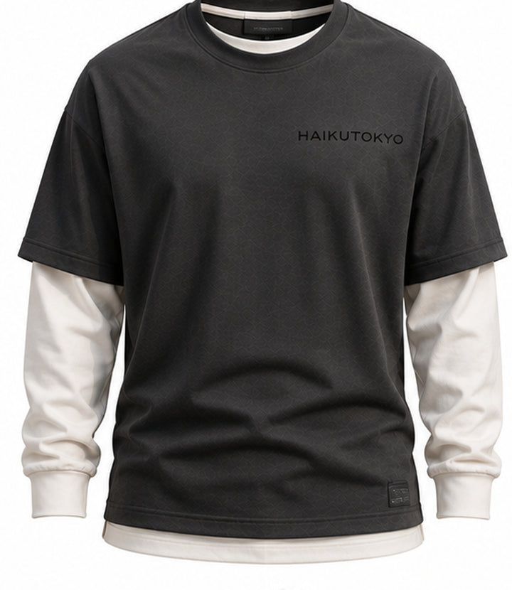 HAIKUTOKYO メンズ レイヤードTシャツ - チャコール