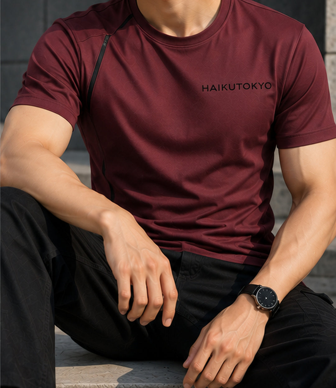 HAIKUTOKYO メンズ スリムフィットTシャツ - バーガンディ