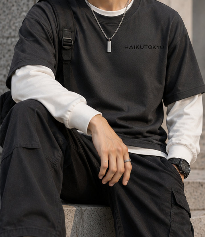 HAIKUTOKYO メンズ レイヤードTシャツ - チャコール