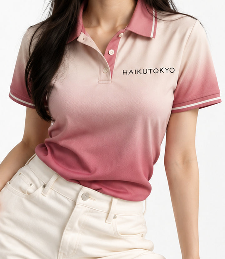 HAIKUTOKYO レディース 半袖ポロシャツ - ピンクグラデーション
