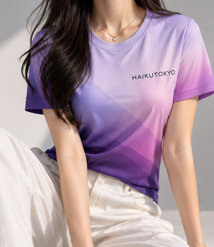 HAIKUTOKYO レディース クルーネックTシャツ - パープルグラデーション
