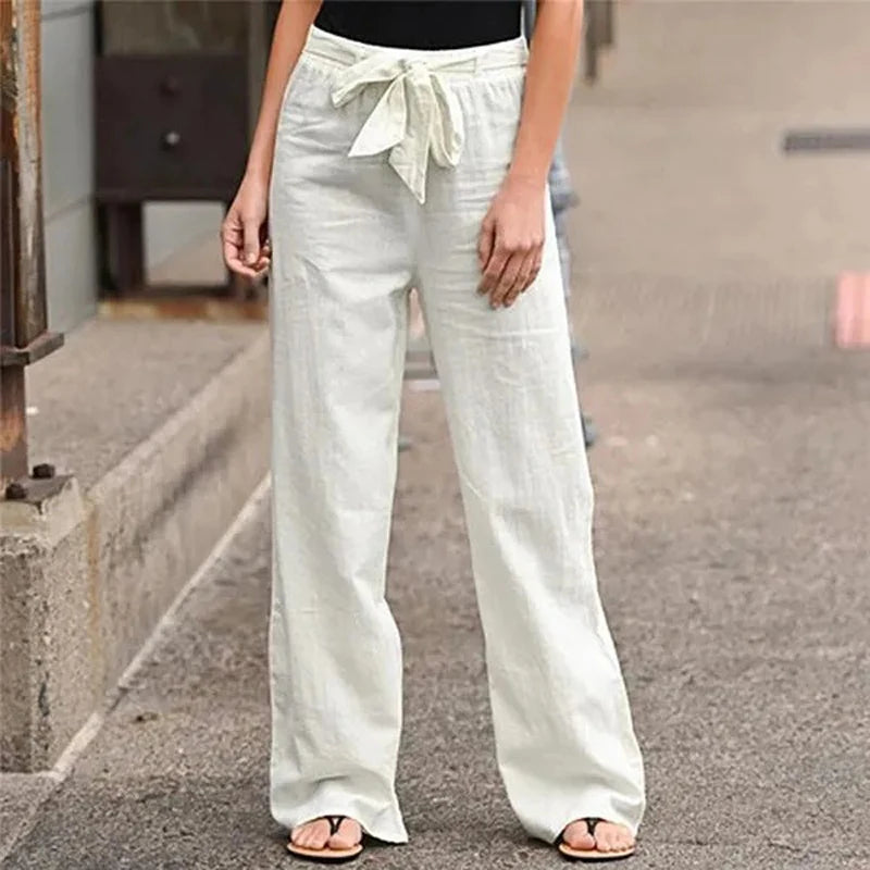 女性用のワイドレッグカジュアルパンツ