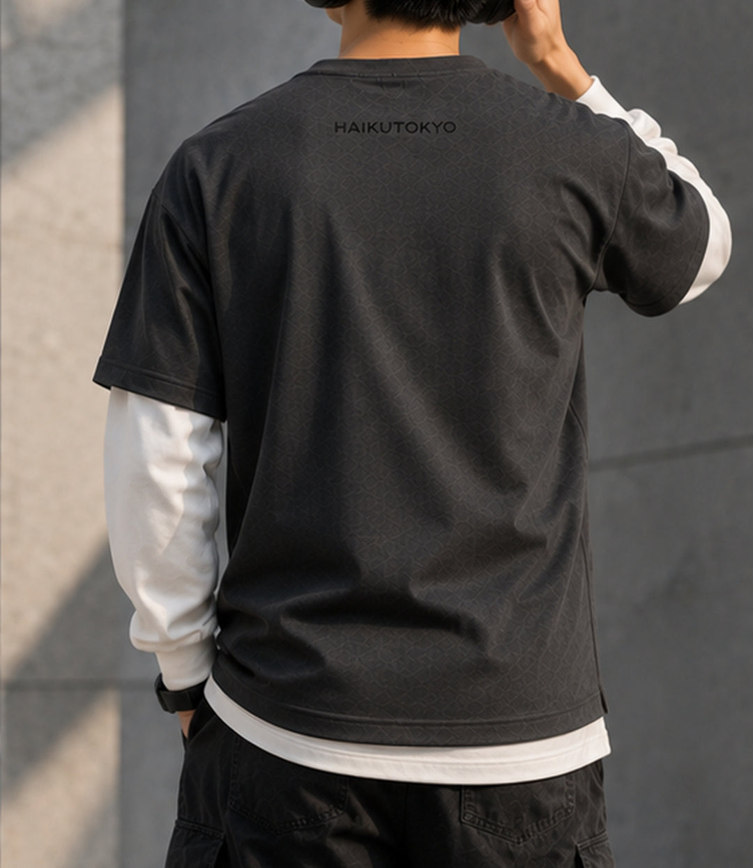 HAIKUTOKYO メンズ レイヤードTシャツ - チャコール