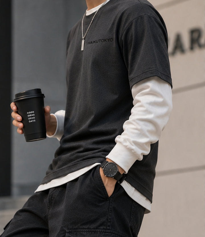 HAIKUTOKYO メンズ レイヤードTシャツ - チャコール