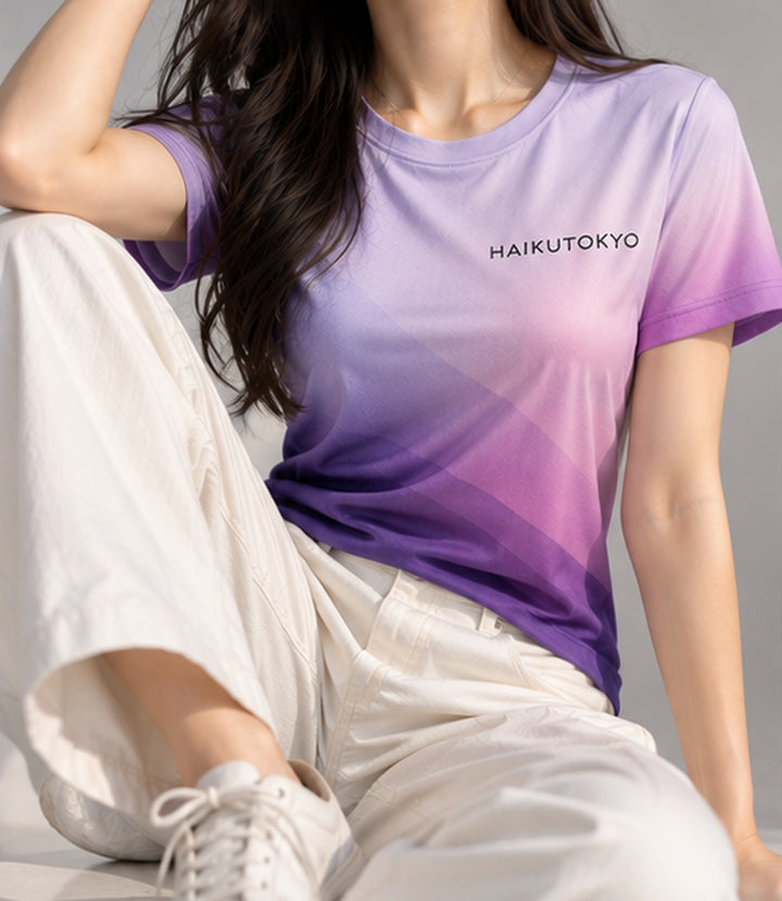 HAIKUTOKYO レディース クルーネックTシャツ - パープルグラデーション