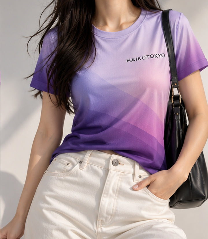 HAIKUTOKYO レディース クルーネックTシャツ - パープルグラデーション