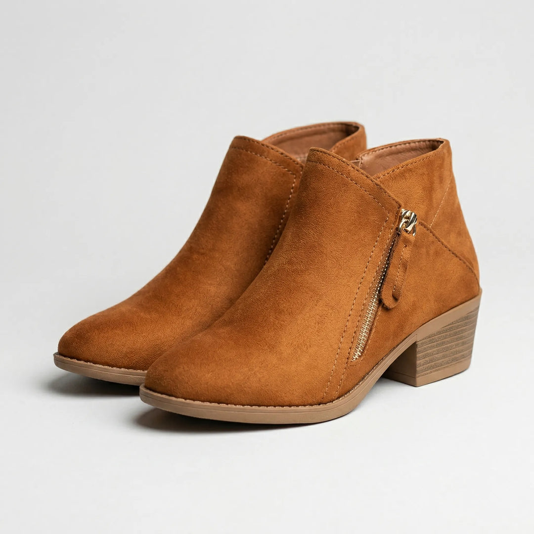 Ankleva - Block Heel Suede Ankle Boot