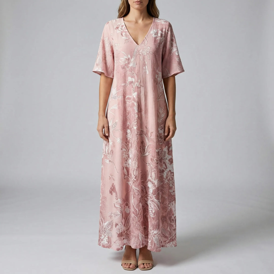 Blossomax - Floral Print V-Neck Maxi Dress