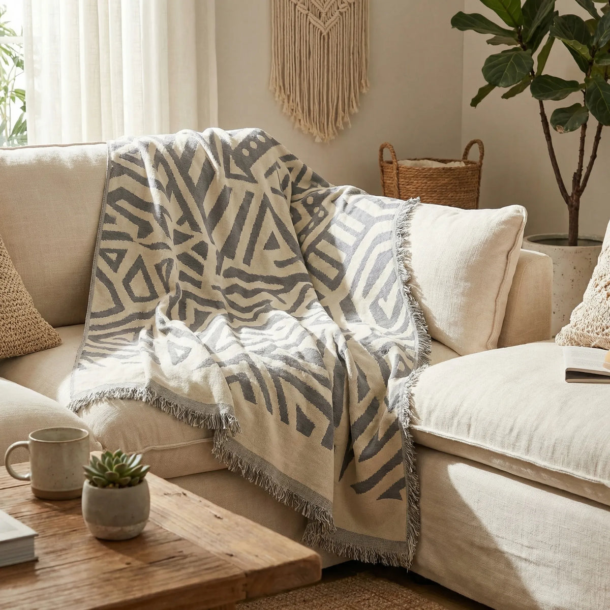 Bohovra - Bohemian Geometric Pattern Sofa Throw