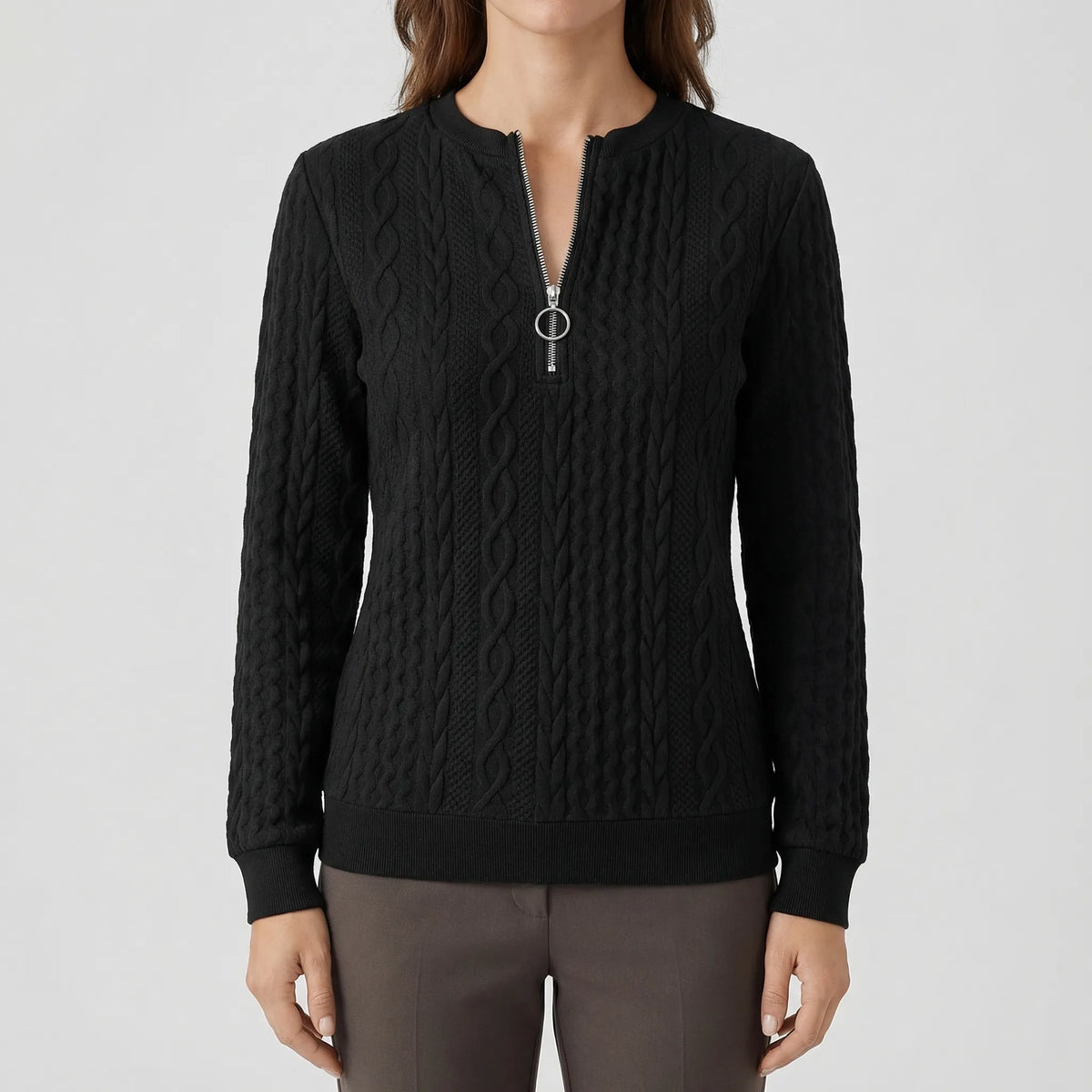 Cablvara - Cable Knit Quarter-Zip Pullover