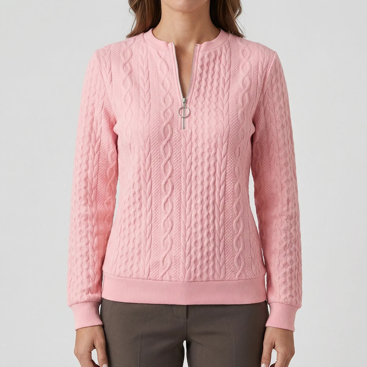 Cablvara - Cable Knit Quarter-Zip Pullover