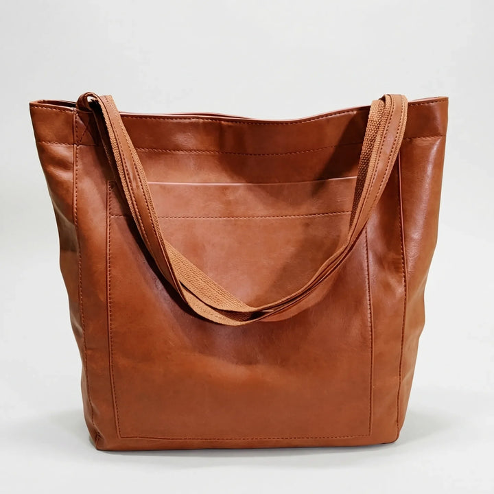 Calvene - Structured Leather Shoulder Tote Bag