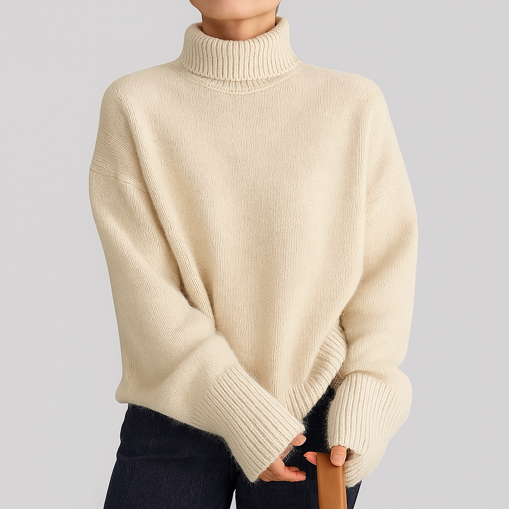 ハイカラー厚手ファインウール風冬セーター女性用
