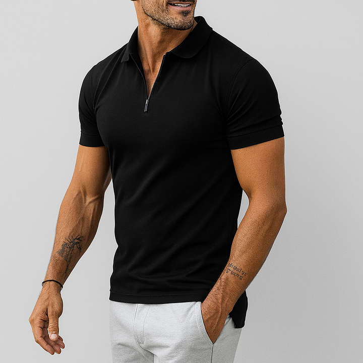 メンズ用ハーフジップポロ付きTシャツ