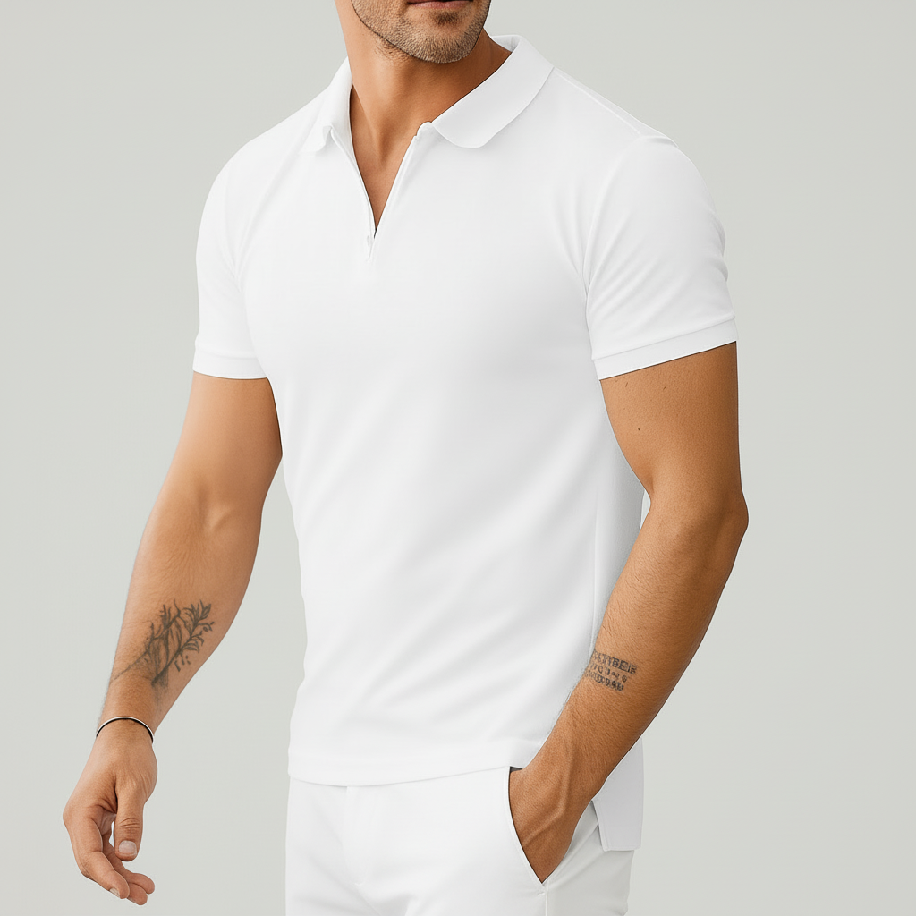 メンズ用ハーフジップポロ付きTシャツ