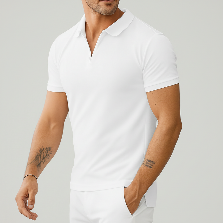 メンズ用ハーフジップポロ付きTシャツ