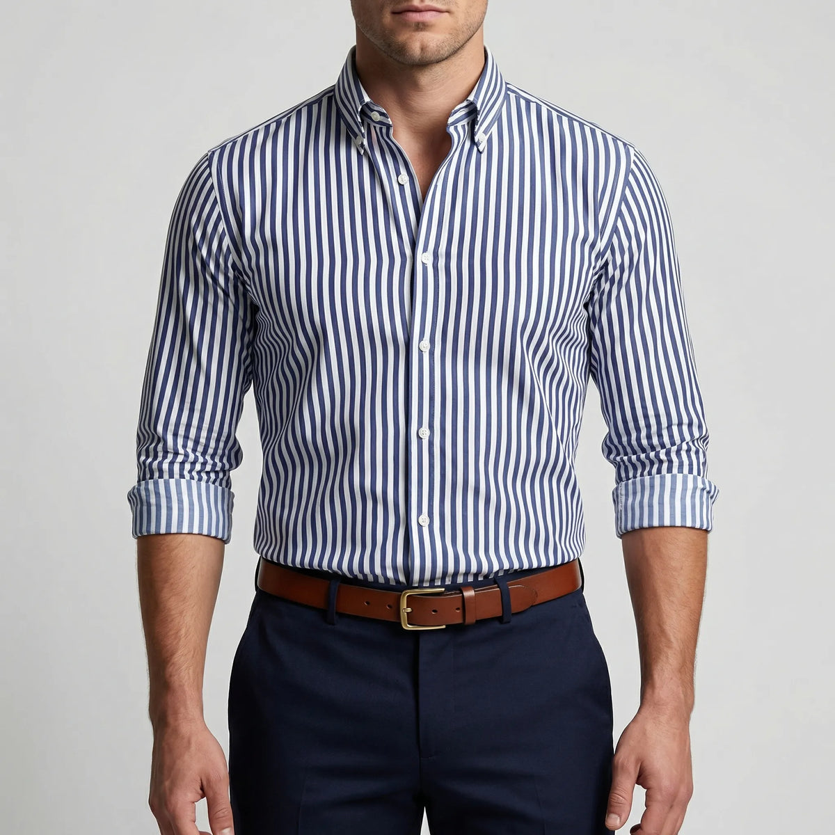 Claddurn - Long Sleeve Striped Button-Down Shirt