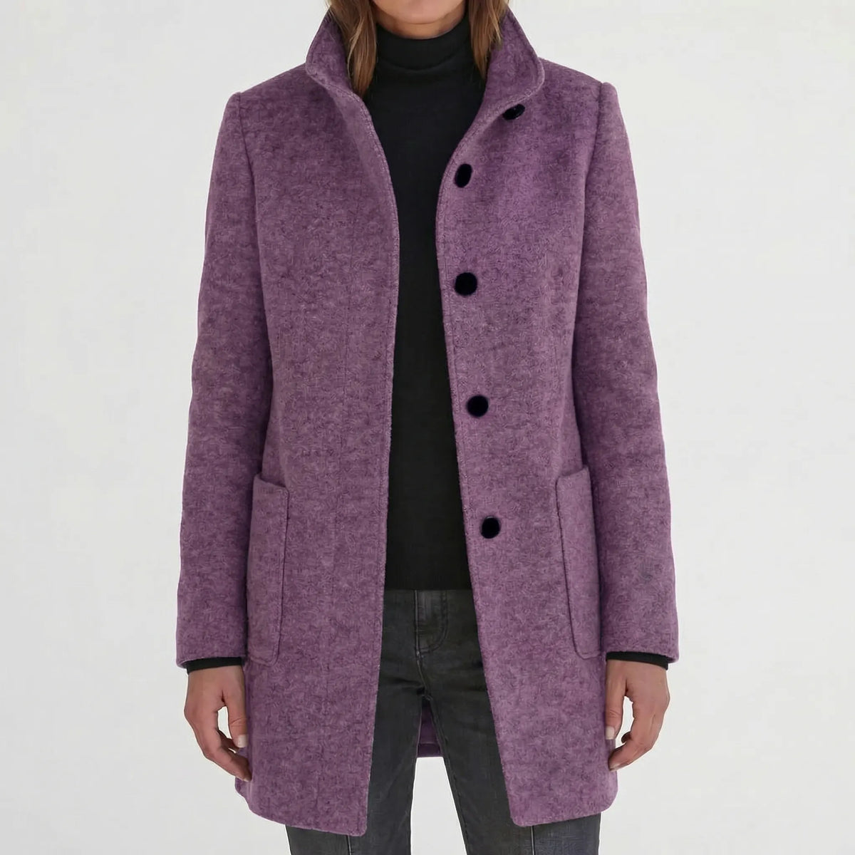 Clarique - Mid-Length Stand-Collar Women's Coat