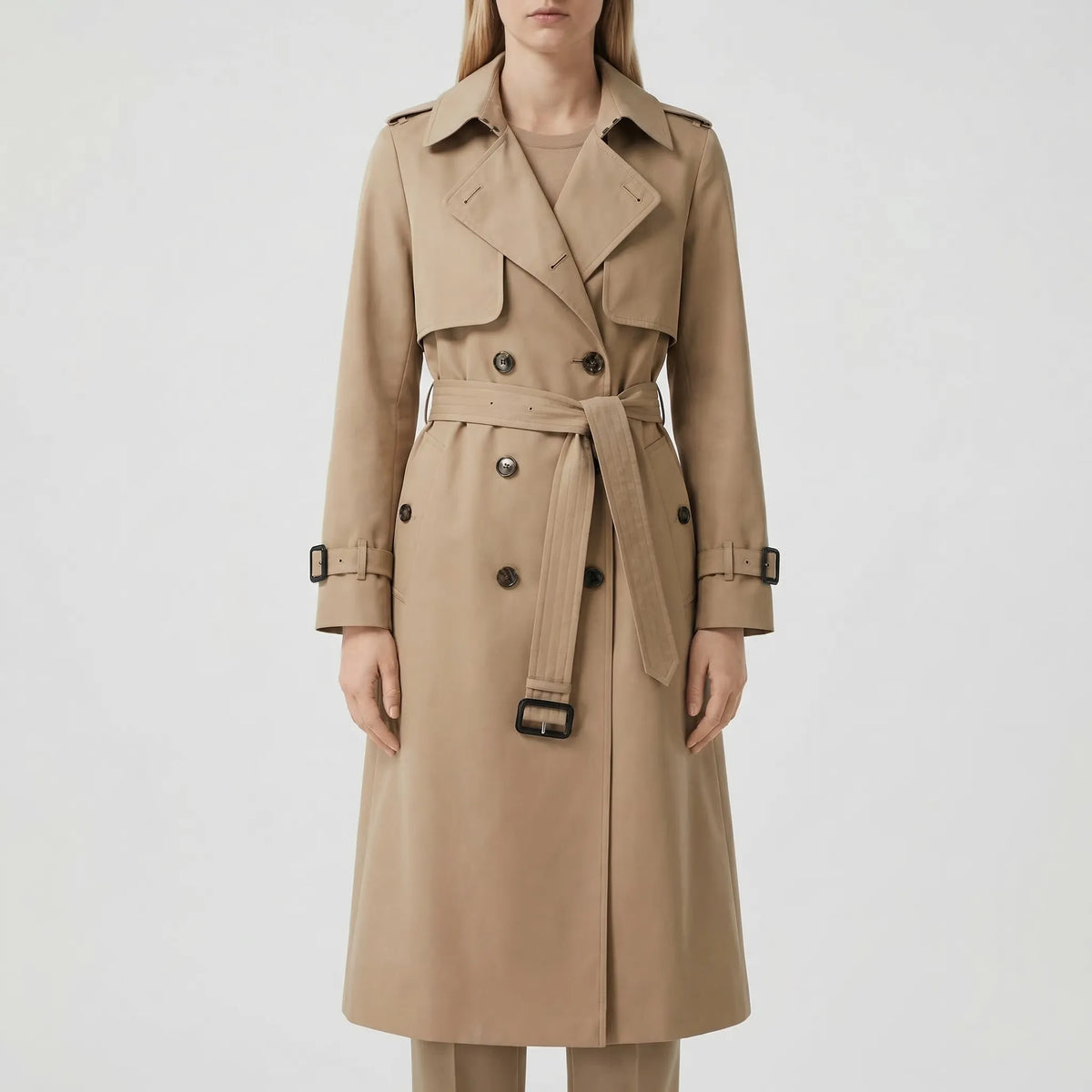 Clarisette - Double-Breasted Mid-Length Trench Coat