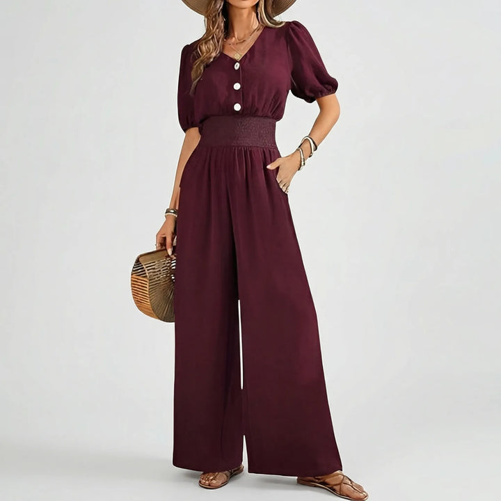 Classivex - Puff Sleeve Top And Wide-Leg Pants Set