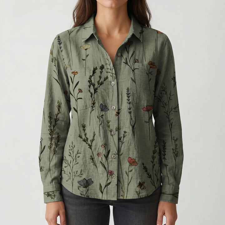 Clayvera - Boho-Print Long Sleeve Button-Down Shirt