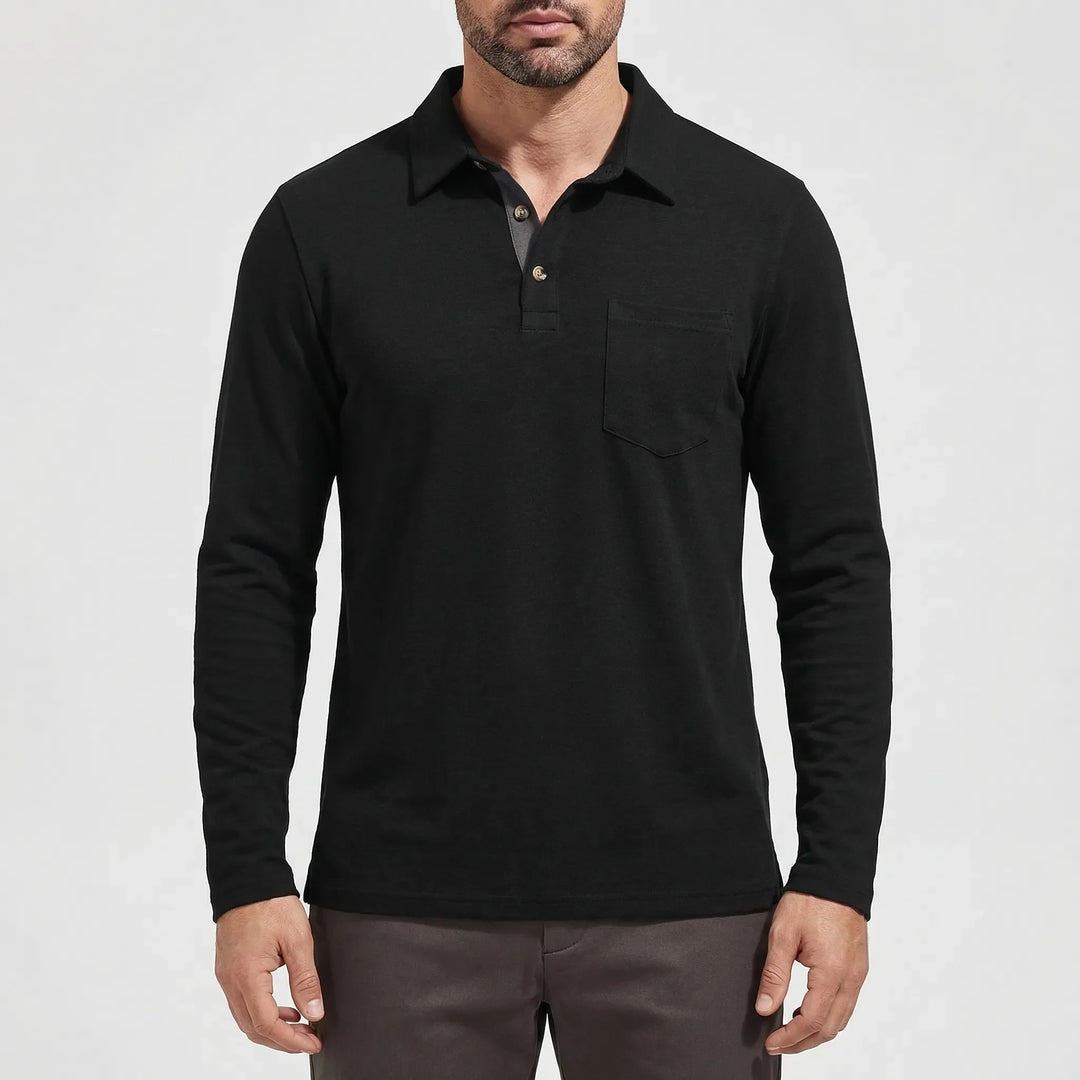 Collenzo - Long-Sleeve Polo Shirt With Chest Pocket
