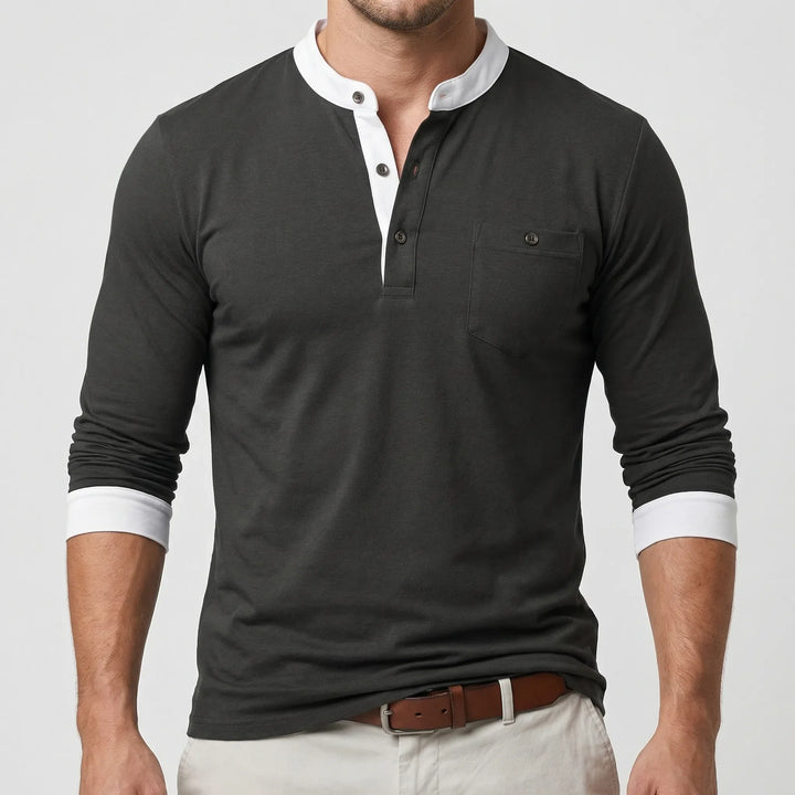 Coltrex - Long-Sleeve Henley With Contrast Collar