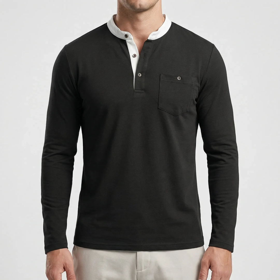 Coltrex - Long-Sleeve Henley With Contrast Collar