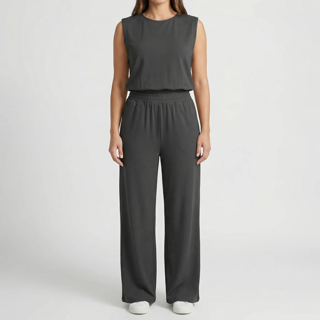 Coordra - Sleeveless Crop Top And Wide-Leg Pants Set