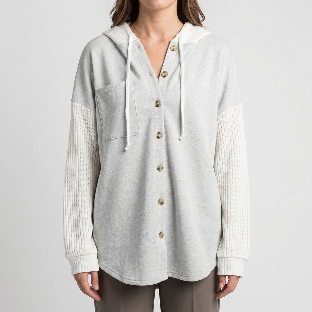 Cozlane - Oversized Hooded Button-Front Sweatshirt