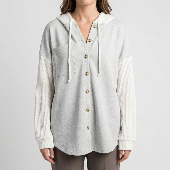 Cozlane - Oversized Hooded Button-Front Sweatshirt