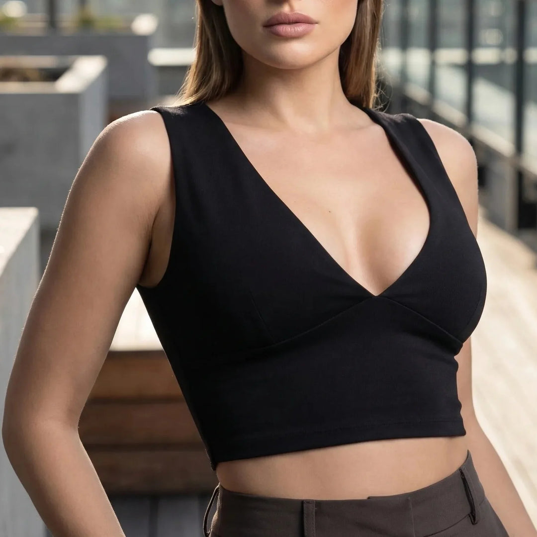 Cutova - Deep V Neck Sleeveless Cropped Top
