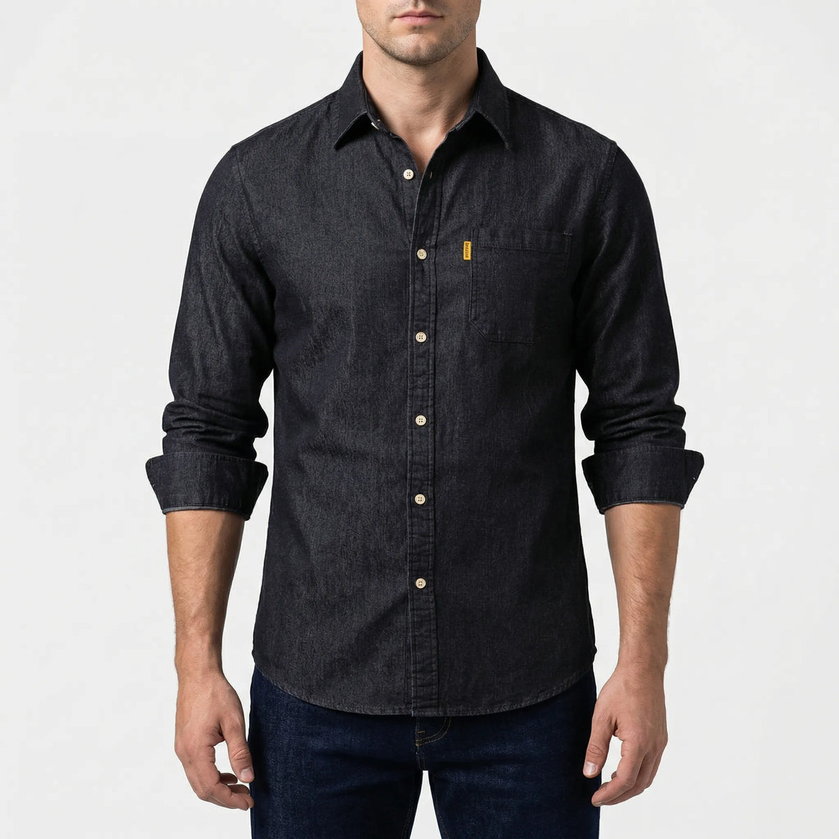 Denvoro - Long-Sleeve Button-Front Denim Shirt