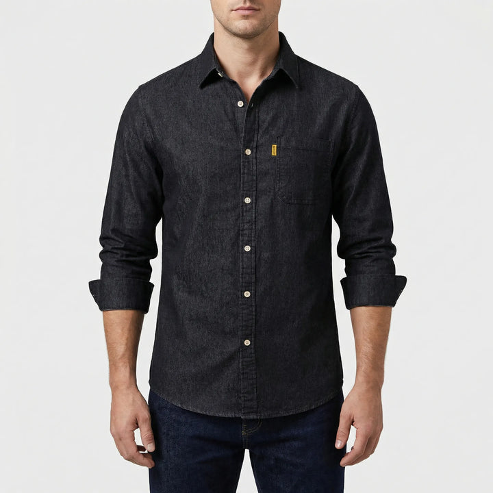 Denvoro - Long-Sleeve Button-Front Denim Shirt