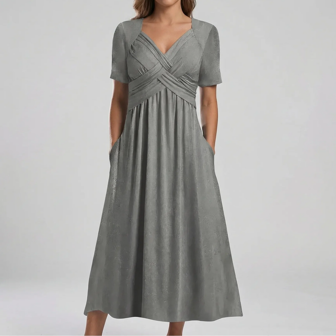 Drifena - V-Neck Midi Dress With Crossover Bodice