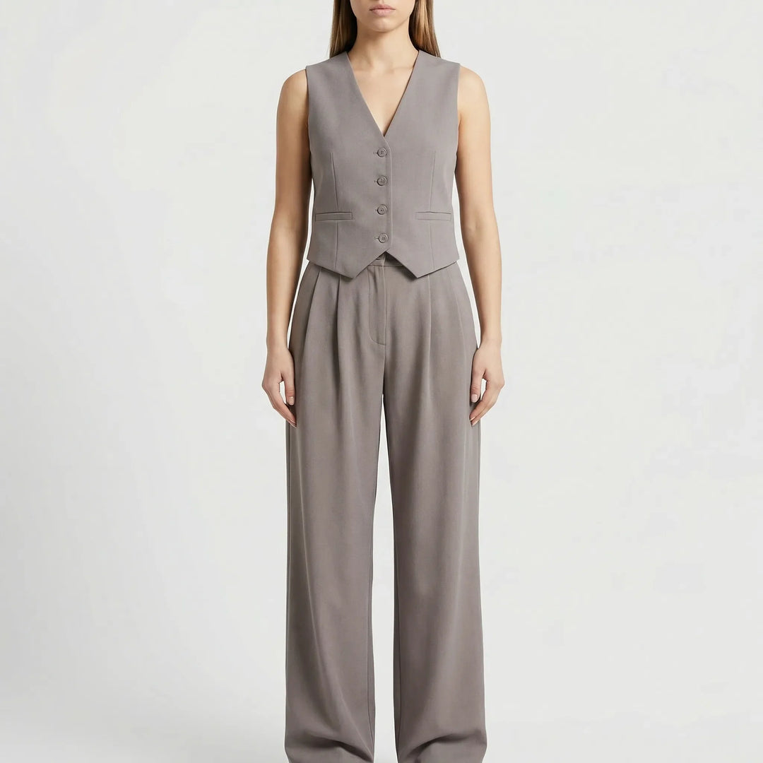 Elanza - Sleeveless Vest And Wide-Leg Trouser Set