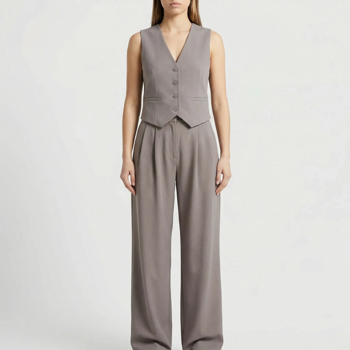 Elanza - Sleeveless Vest And Wide-Leg Trouser Set