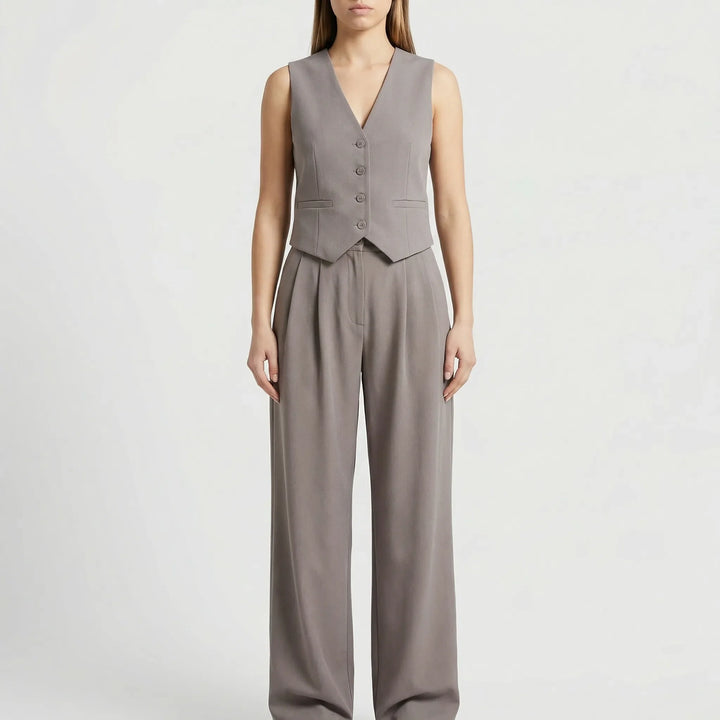 Elanza - Sleeveless Vest And Wide-Leg Trouser Set