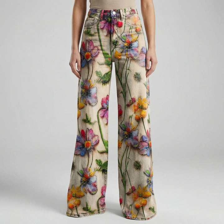 Florива - Full-Length Printed Wide-Leg Pants