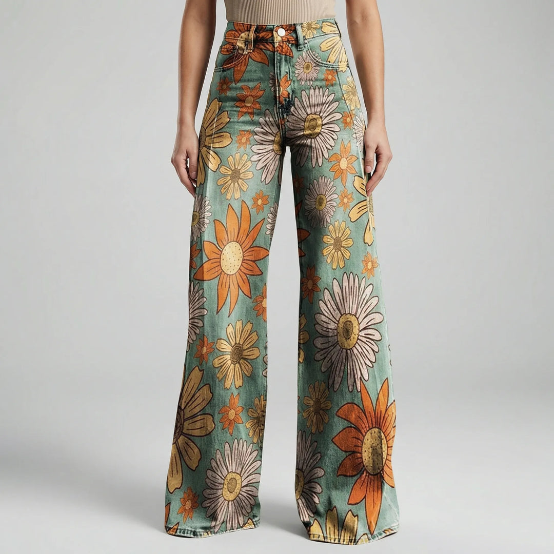 Florива - Full-Length Printed Wide-Leg Pants