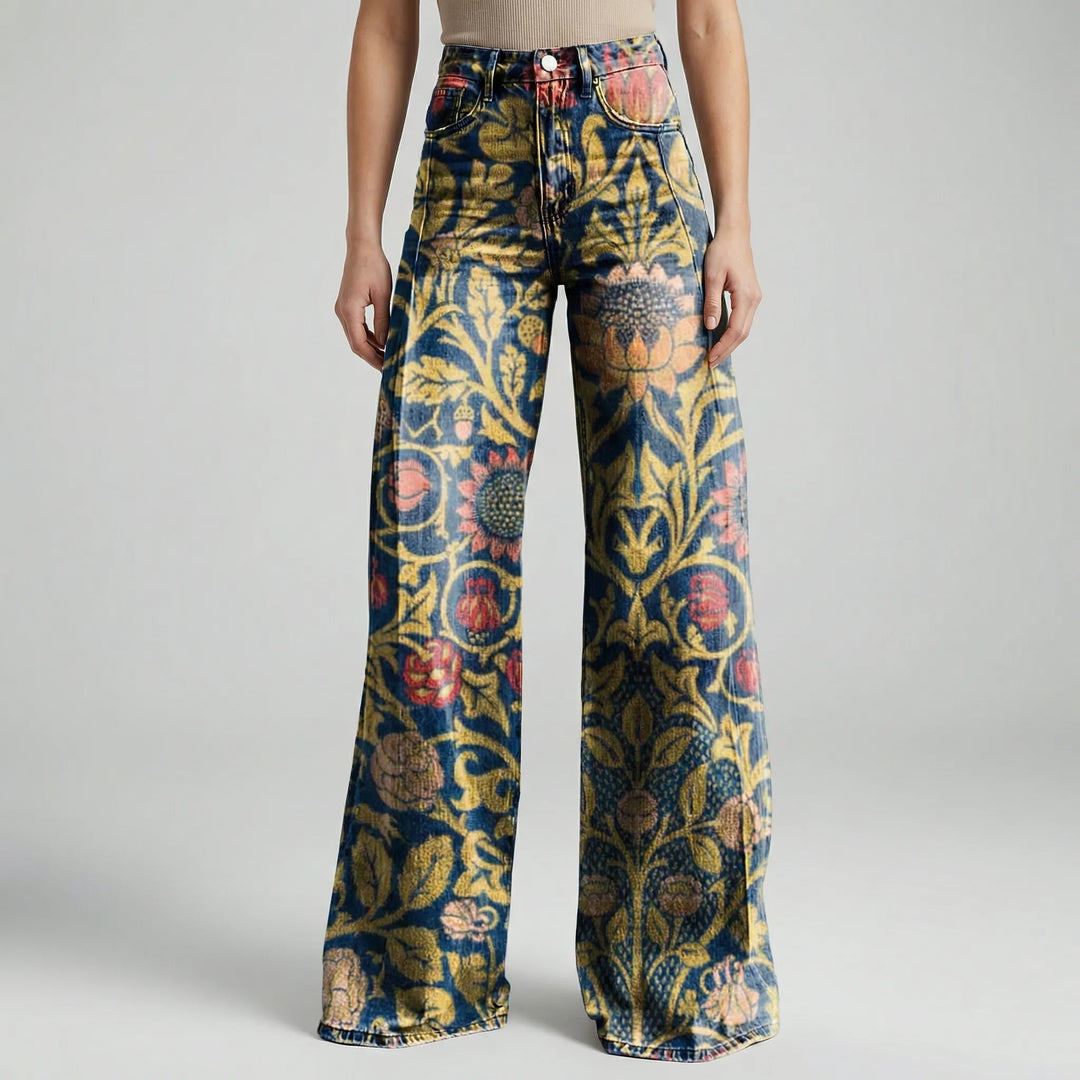 Florива - Full-Length Printed Wide-Leg Pants