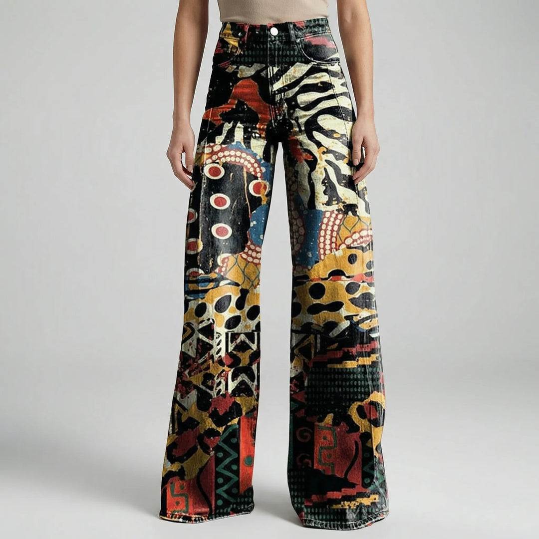 Florива - Full-Length Printed Wide-Leg Pants