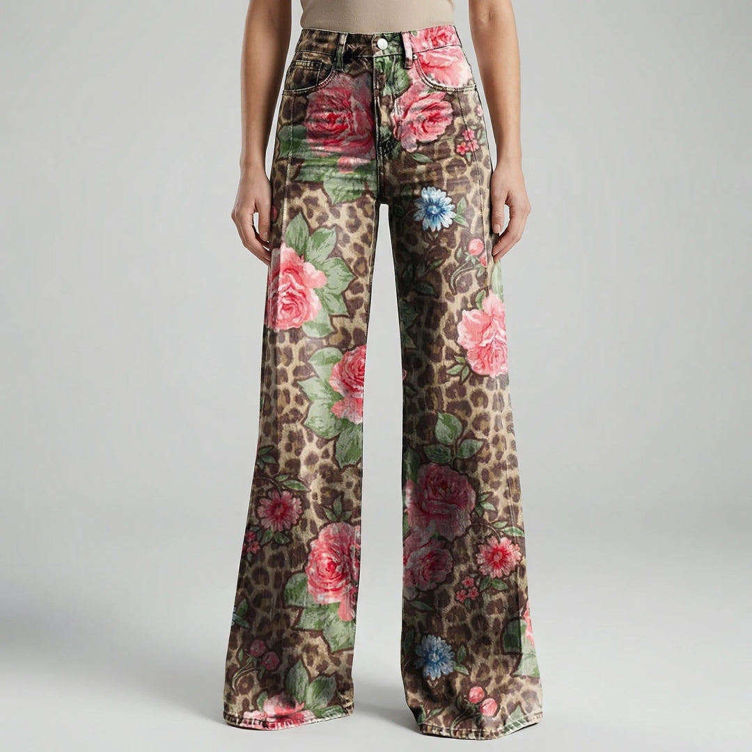 Florива - Full-Length Printed Wide-Leg Pants