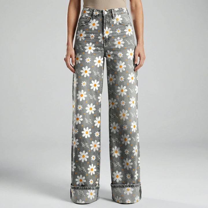 Florива - Full-Length Printed Wide-Leg Pants