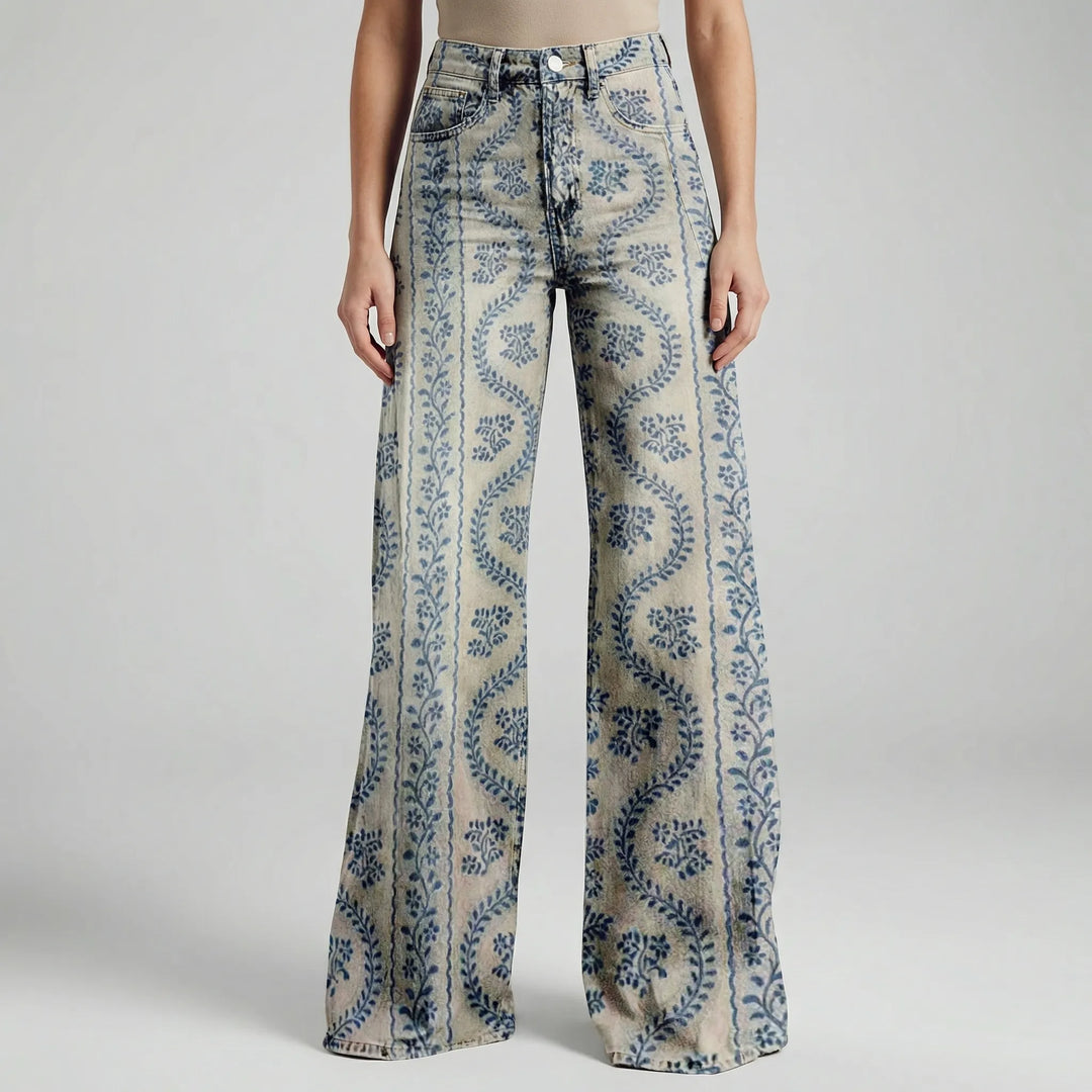 Florива - Full-Length Printed Wide-Leg Pants