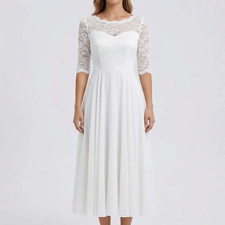 Florawyn - Midi-Length Lace Bodice Dress