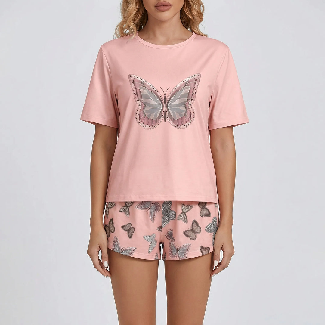 Flutterette - Short-Sleeve Butterfly Print Pajama Set