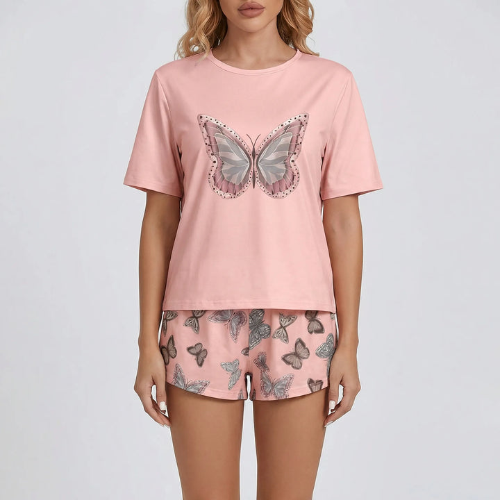 Flutterette - Short-Sleeve Butterfly Print Pajama Set
